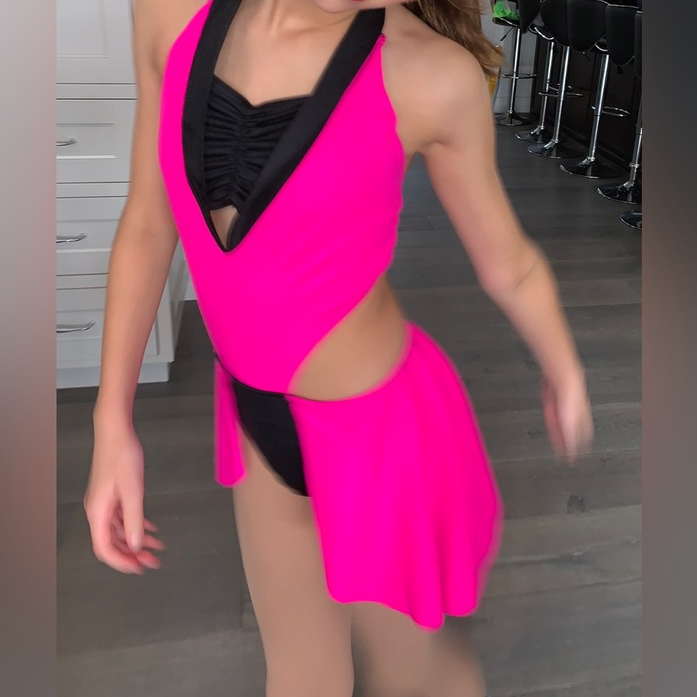 Weissman Pink and Black Cut Out Panel Dance Costume Size MC